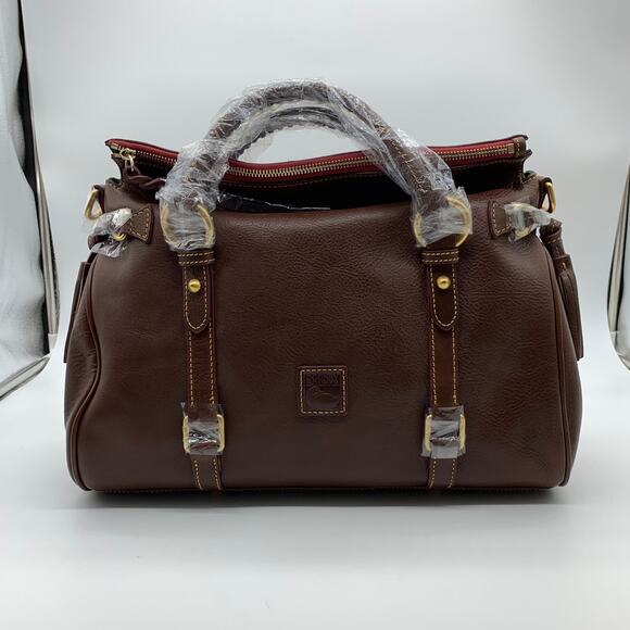 Dooney & Bourke Handbags Florentine Leather Satchel Brown Cheatnut Color - Picture 4 of 16